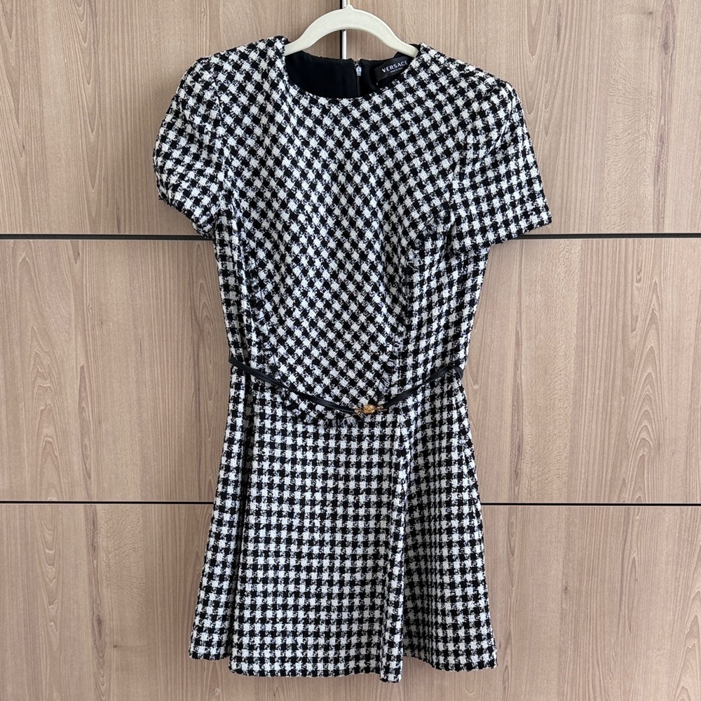 Versace Black and White Houndstoot Dress